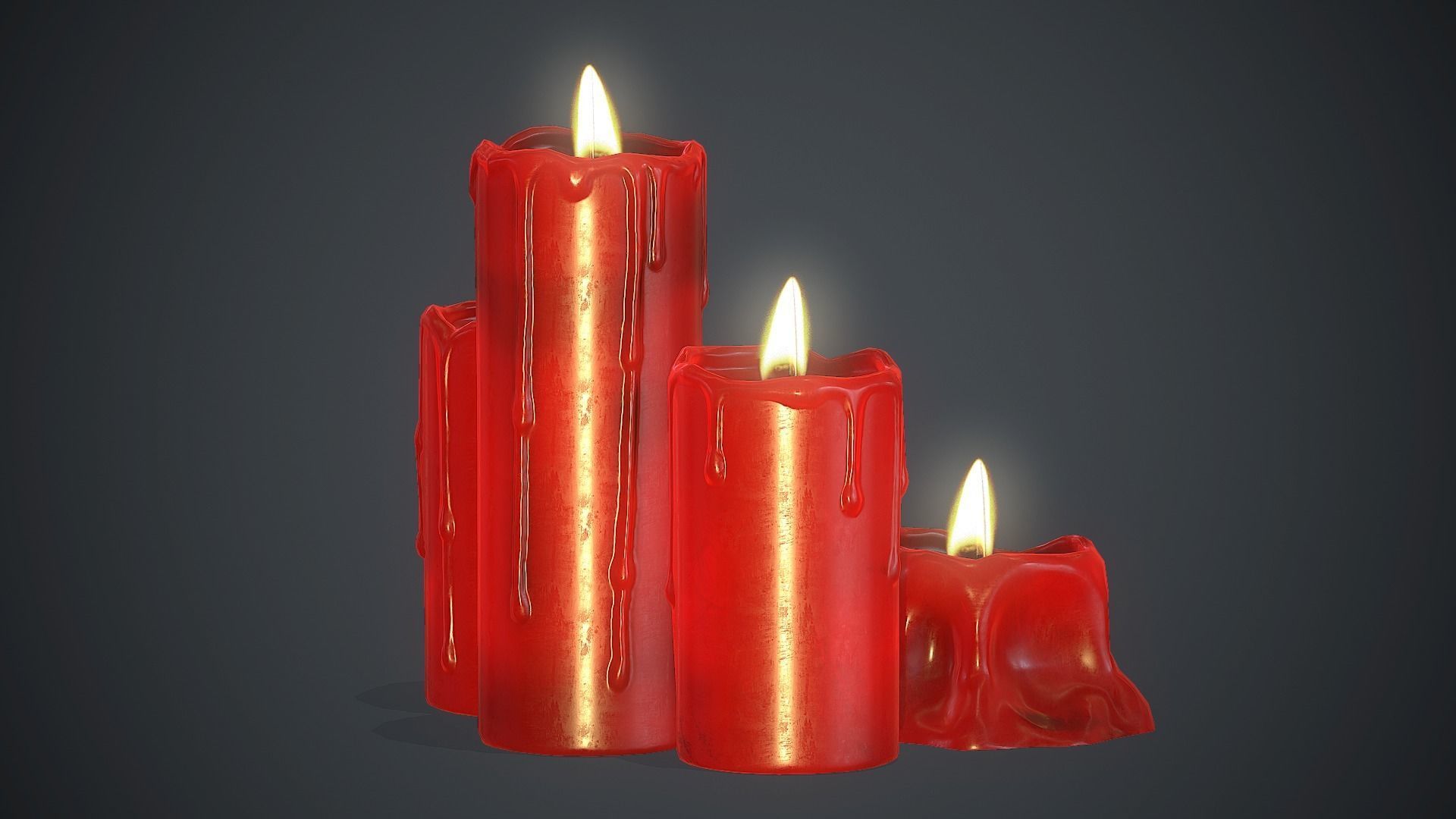 Red Candles PBR Game Ready Low-poly 3D model_3