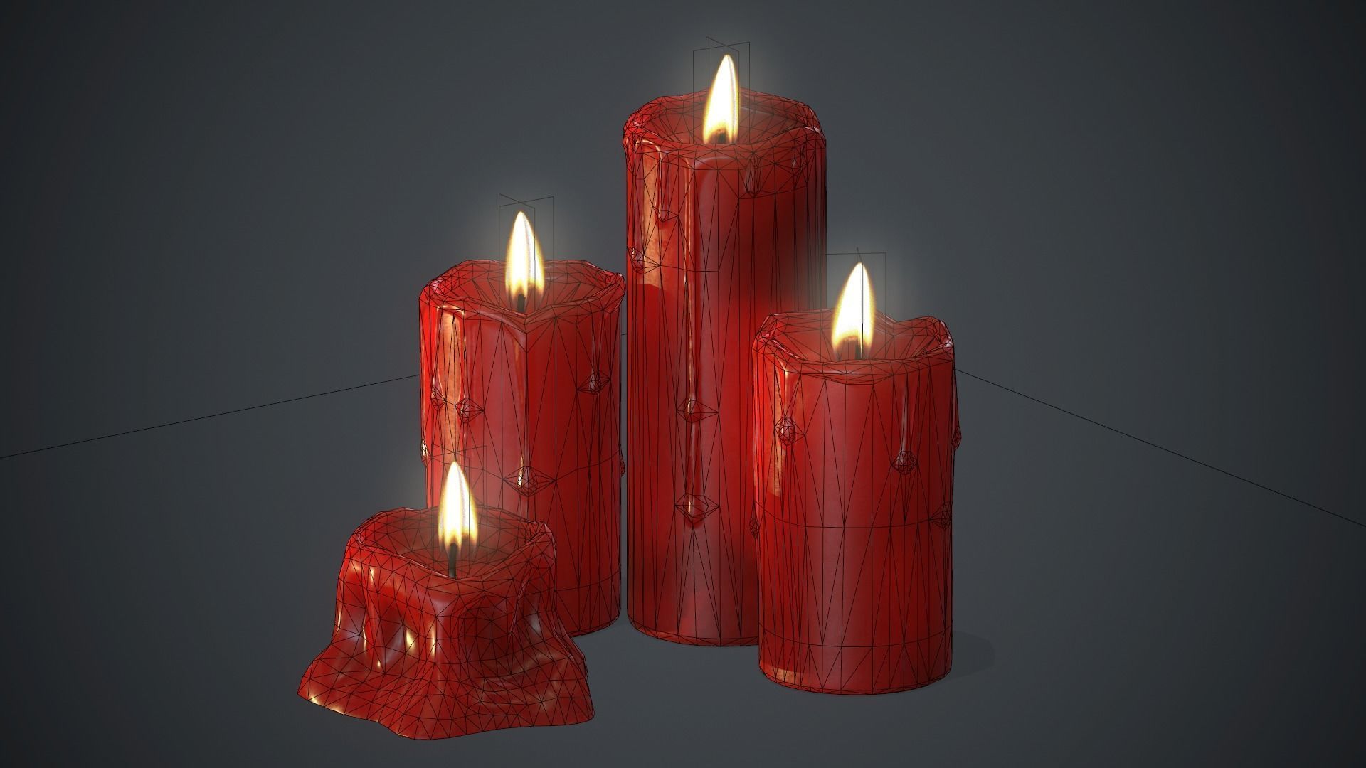 Red Candles PBR Game Ready Low-poly 3D model_16