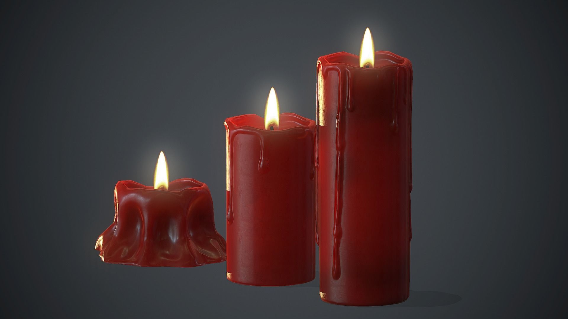 Red Candles PBR Game Ready Low-poly 3D model_8