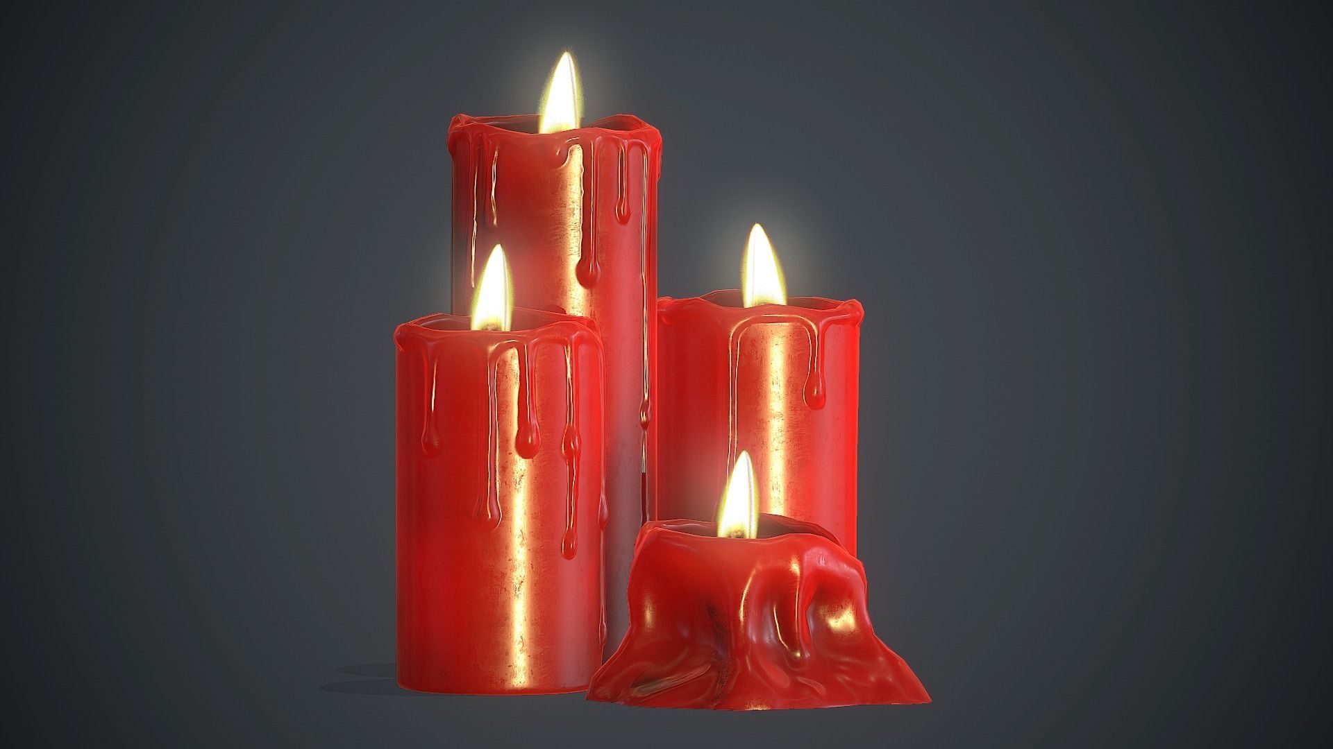 Red Candles PBR Game Ready Low-poly 3D model_2