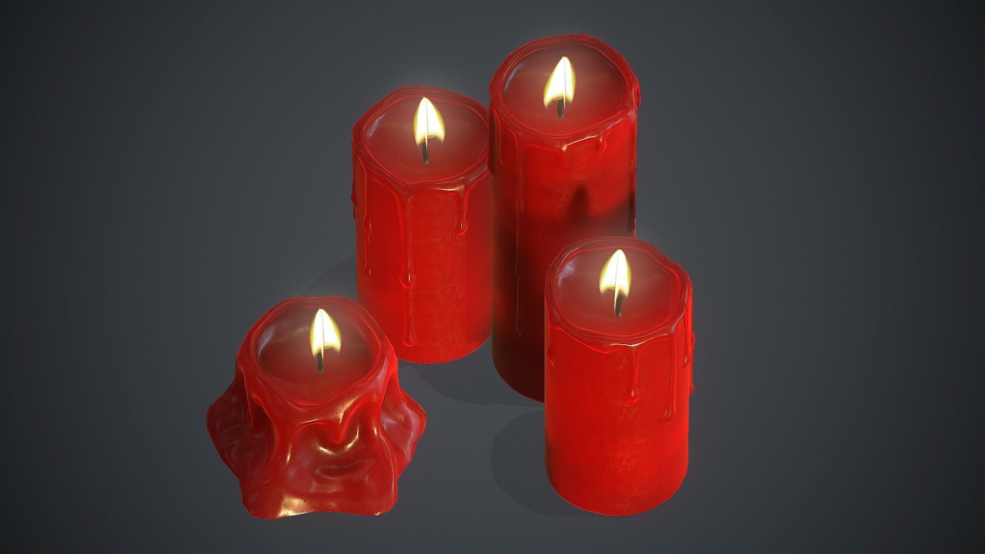 Red Candles PBR Game Ready Low-poly 3D model_5