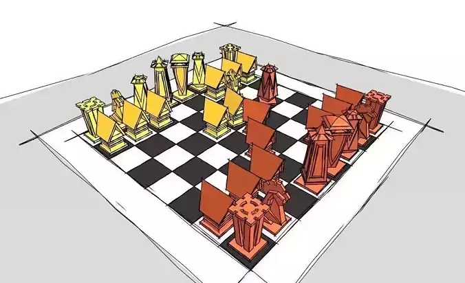 Chess Set board with orange and pieces