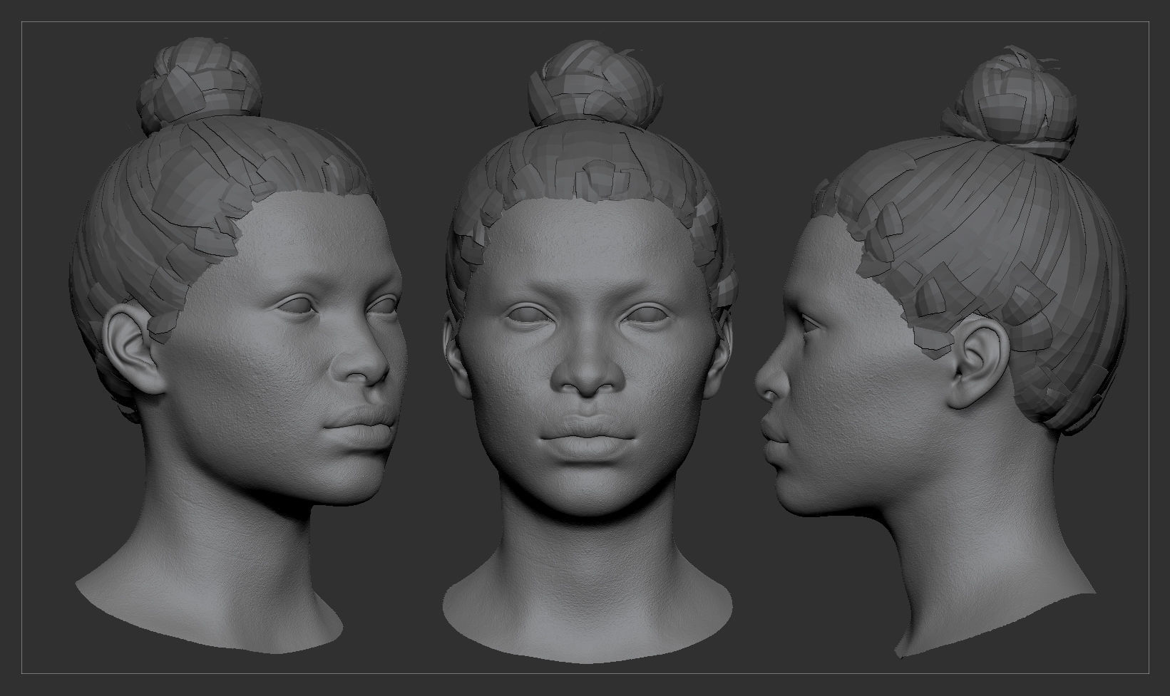 Average Black Female Head Basemesh 3D model_1