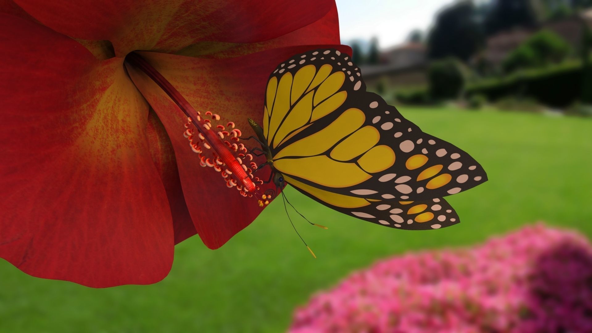 Butterfly With Flower 3d Model 3D model_4