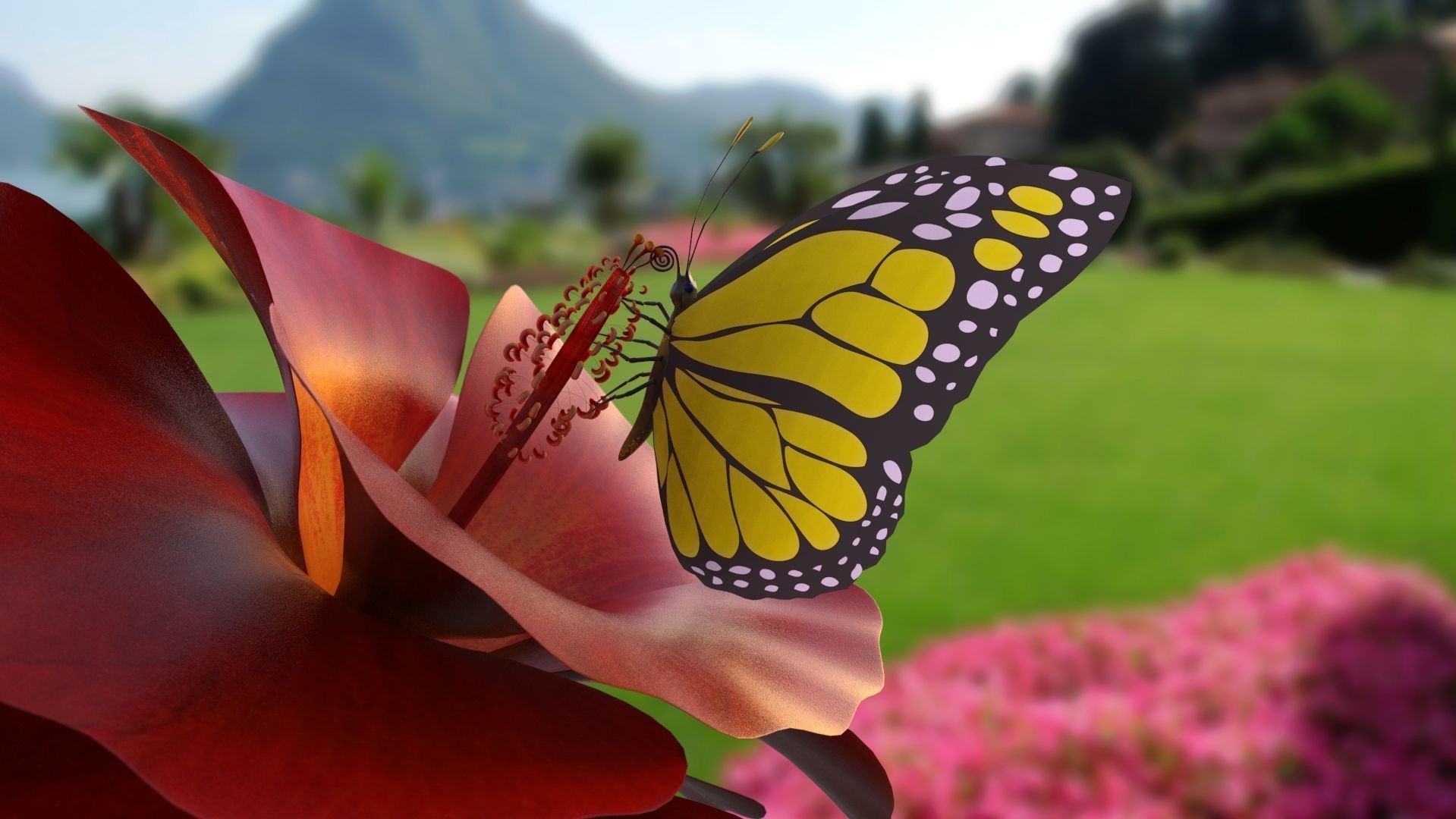 Butterfly With Flower 3d Model 3D model_3