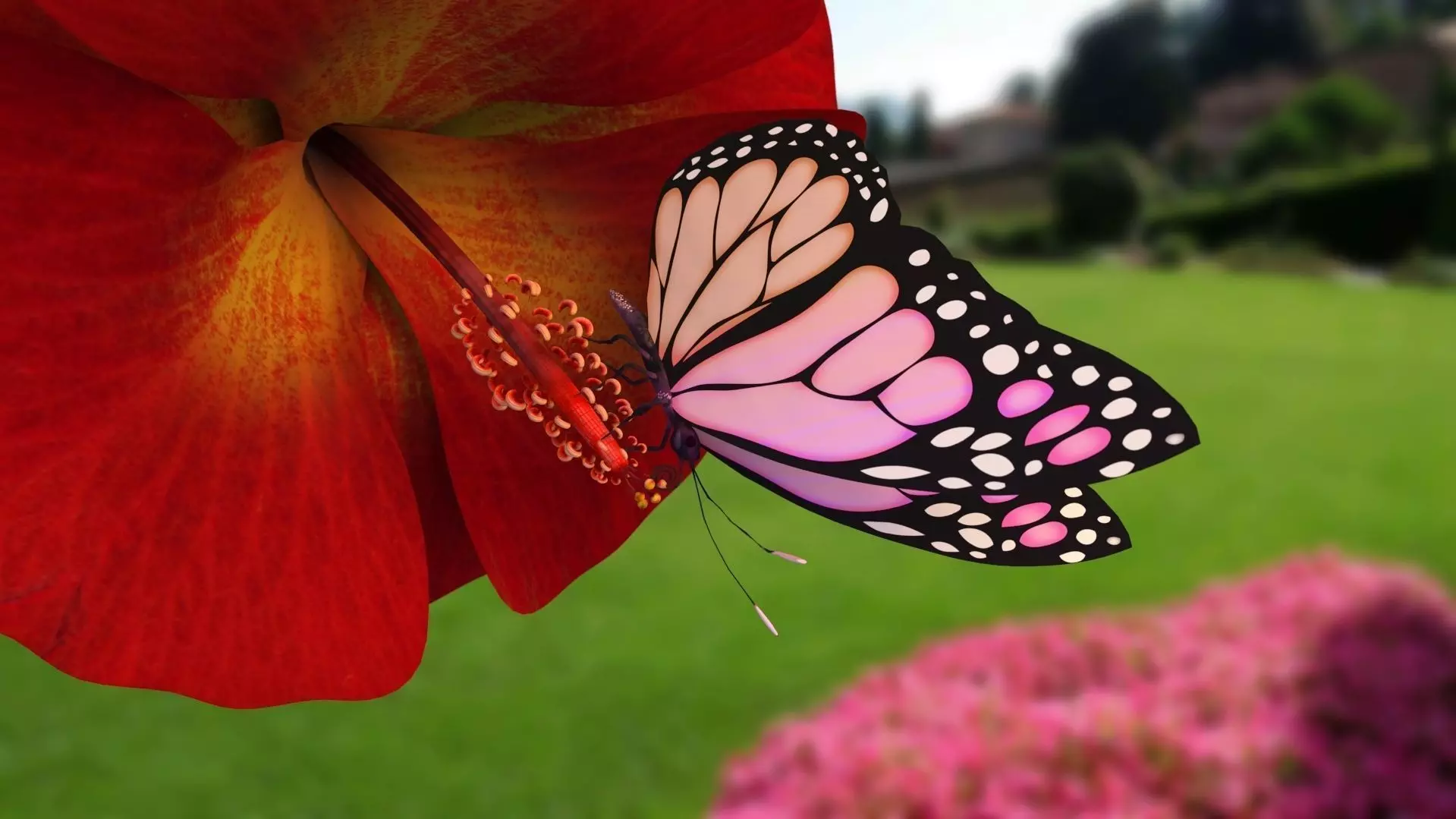 Butterfly With Flower 3d Model 3D model_0