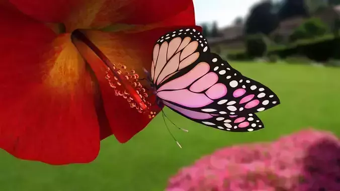 Butterfly With Flower 3d Model 