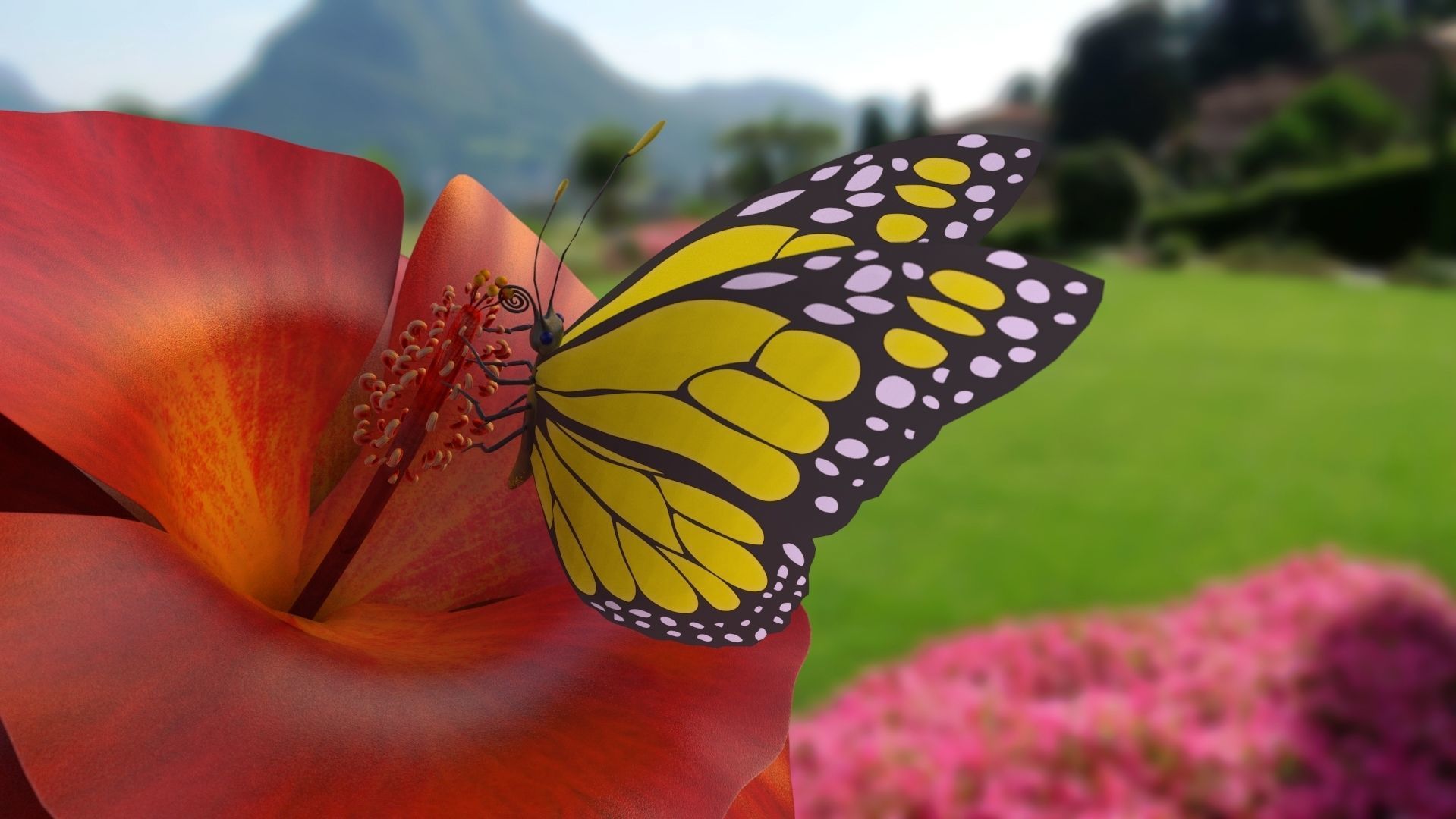 Butterfly With Flower 3d Model 3D model_5
