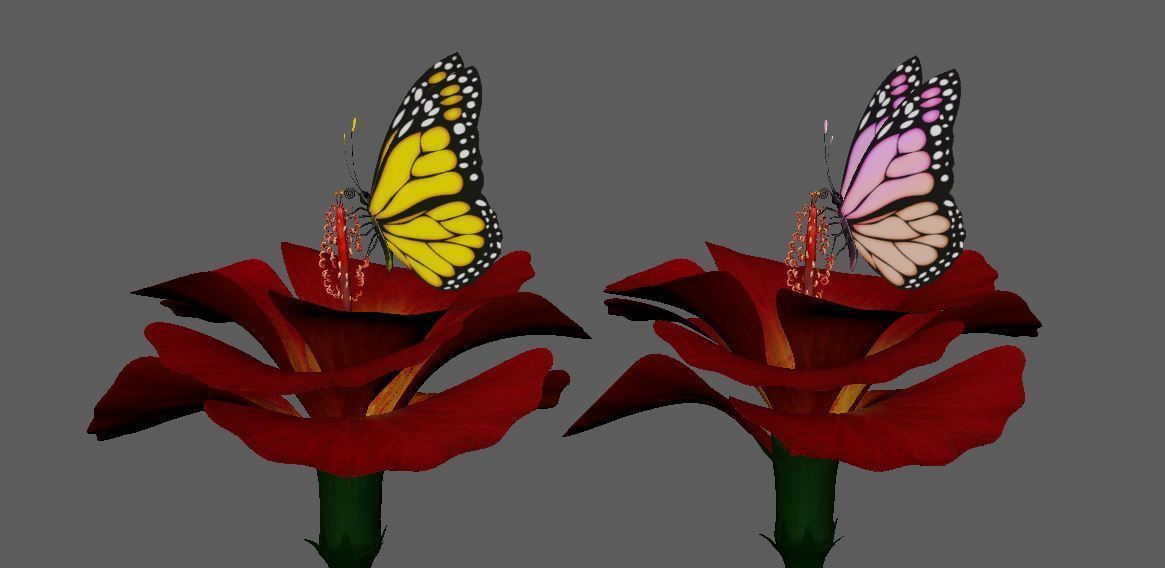 Butterfly With Flower 3d Model 3D model_1