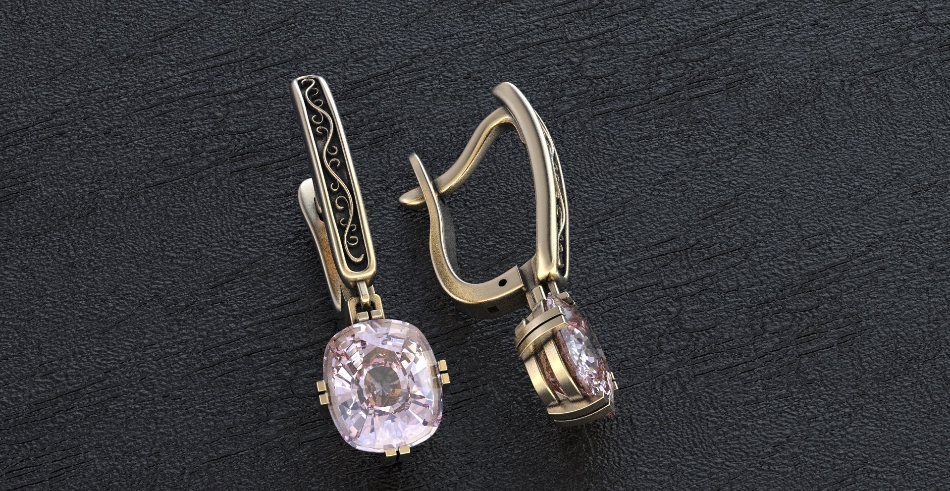 Stylish earrings with patterns English lock 3D print model_8