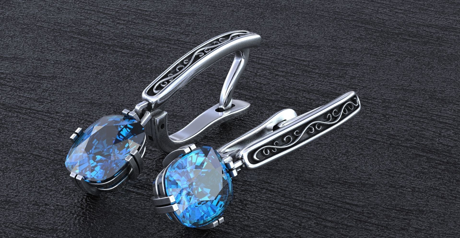 Stylish earrings with patterns English lock 3D print model_2