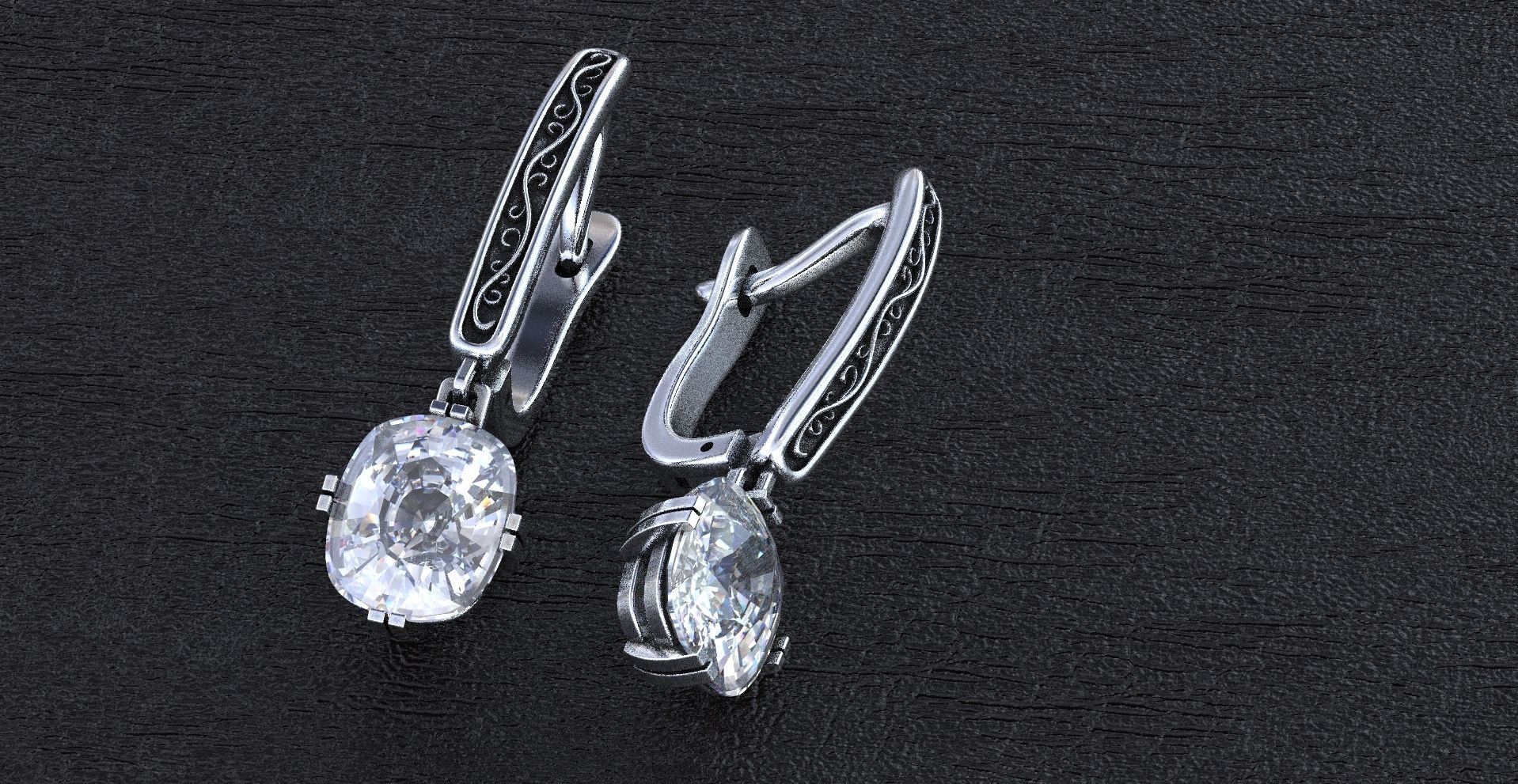 Stylish earrings with patterns English lock 3D print model_7