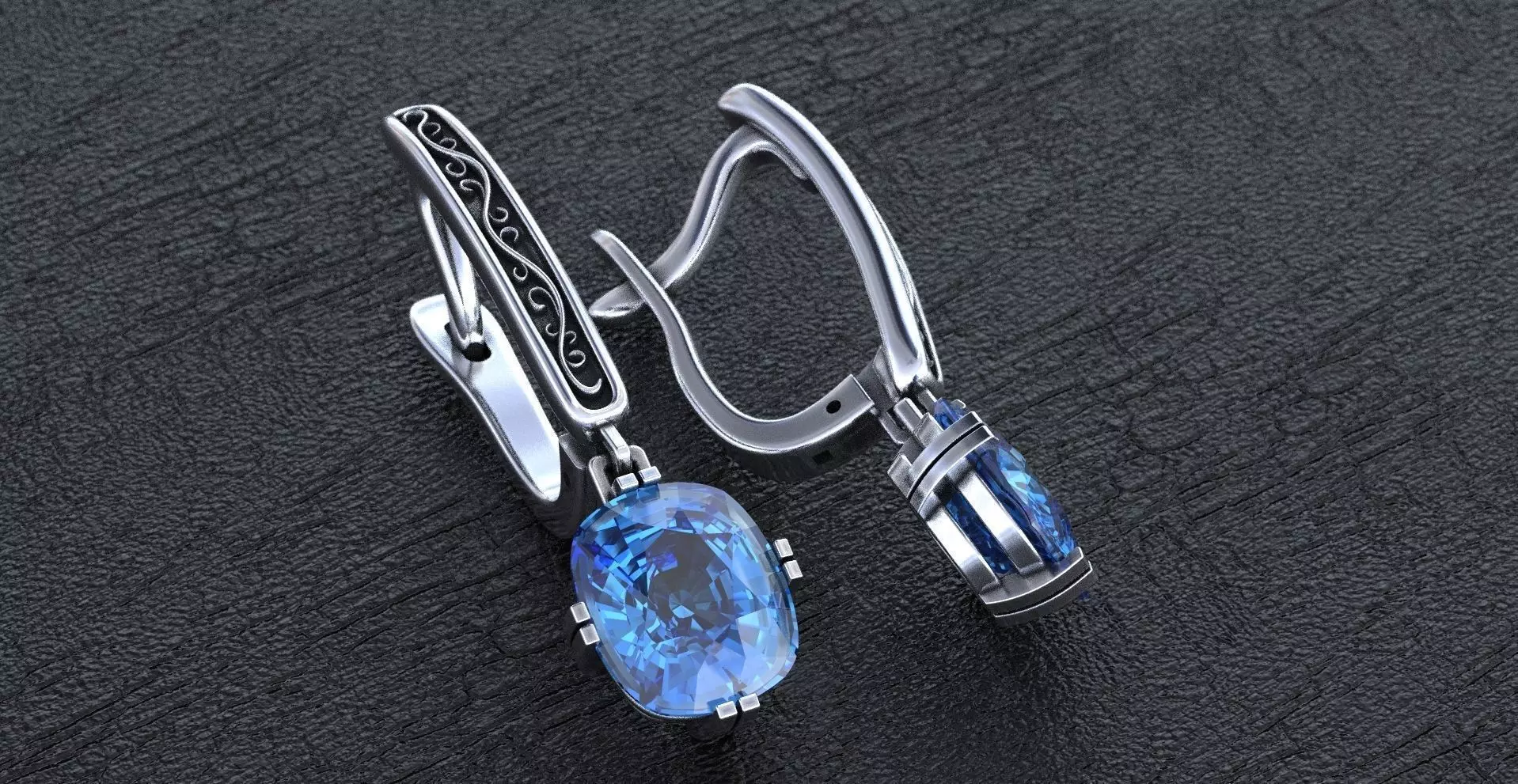 Stylish earrings with patterns English lock 3D print model_0