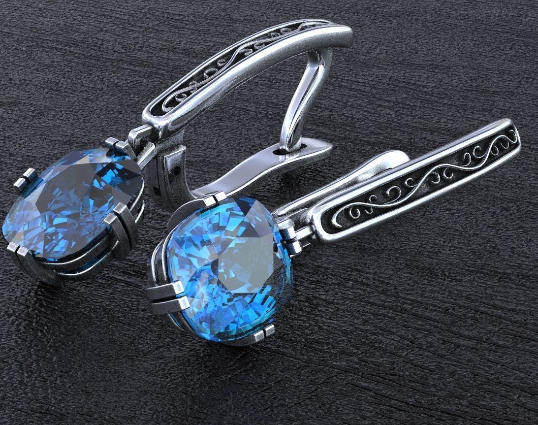 Stylish earrings with patterns English lock 3D print model_9