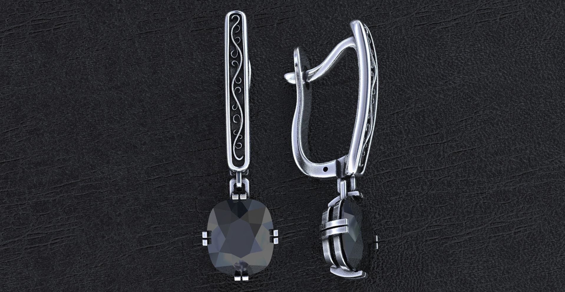 Stylish earrings with patterns English lock 3D print model_6