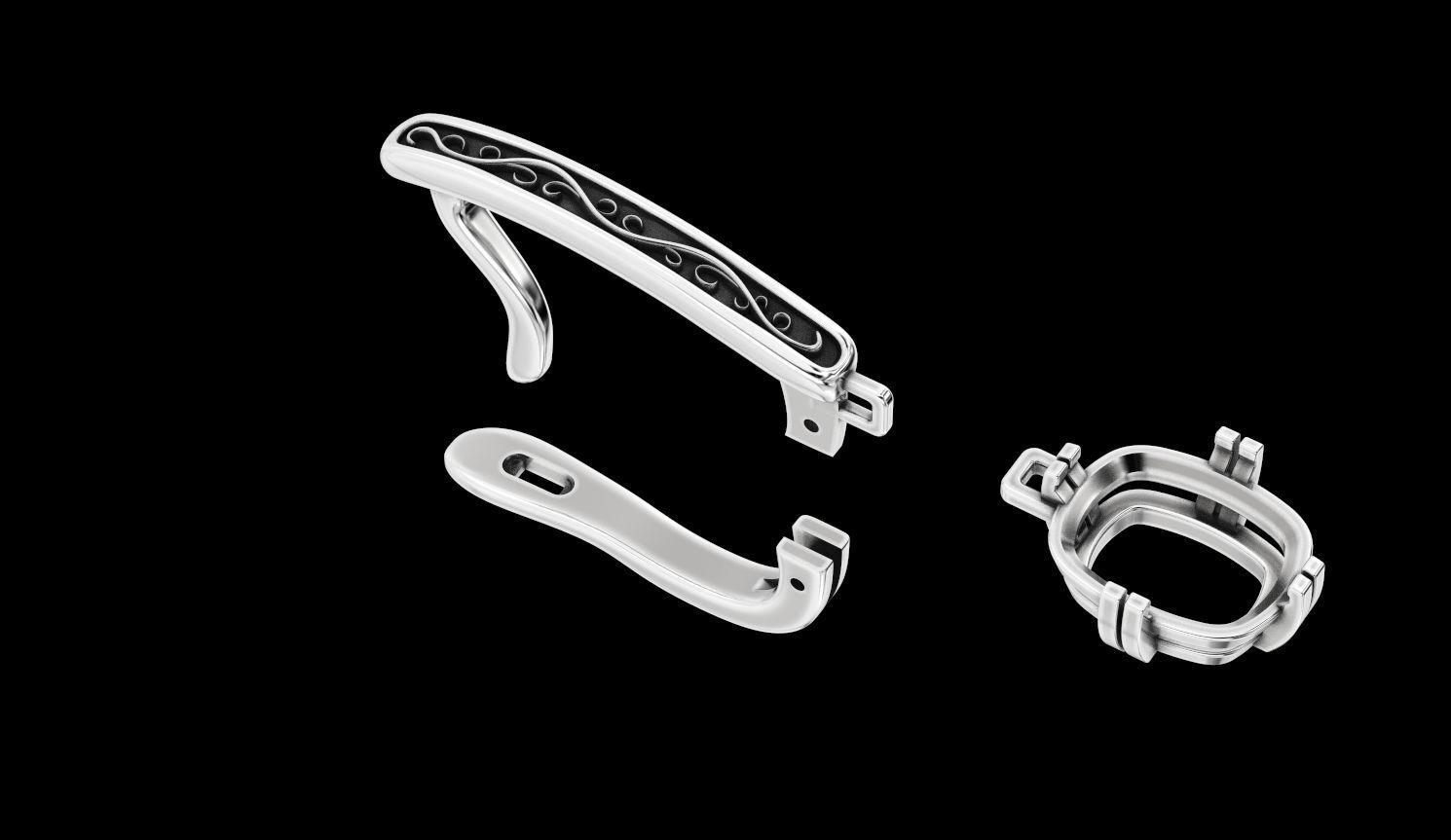 Stylish earrings with patterns English lock 3D print model_16