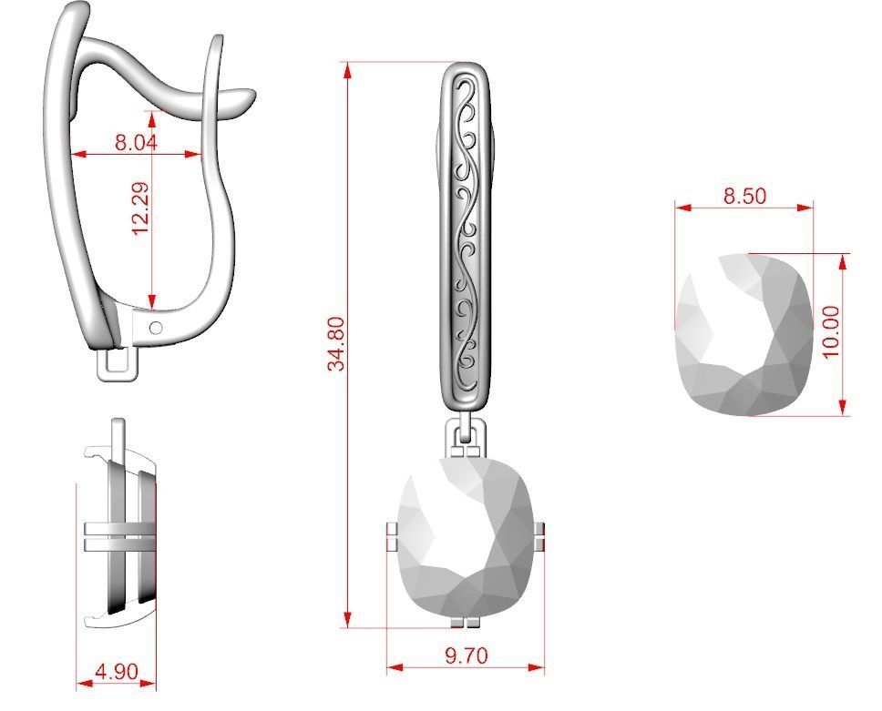 Stylish earrings with patterns English lock 3D print model_19
