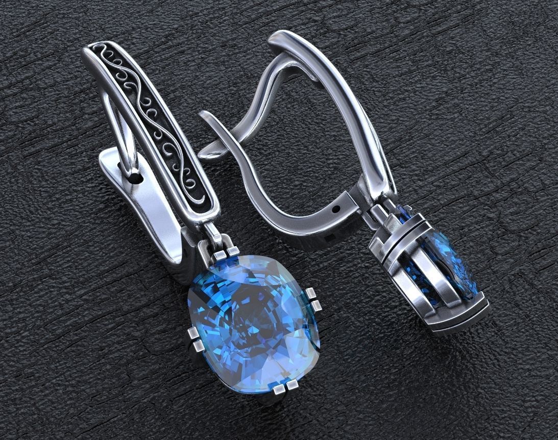 Stylish earrings with patterns English lock 3D print model_5