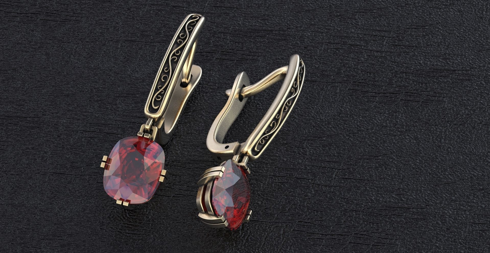 Stylish earrings with patterns English lock 3D print model_3