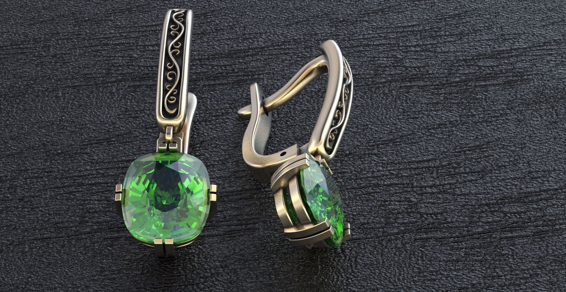 Stylish earrings with patterns English lock 3D print model_1