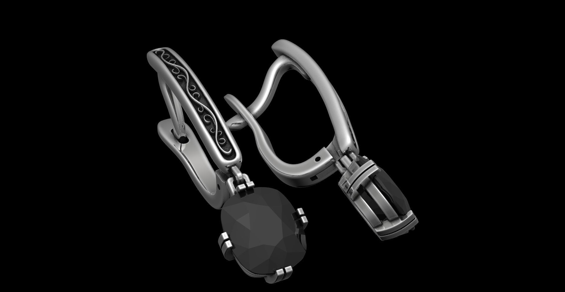 Stylish earrings with patterns English lock 3D print model_11