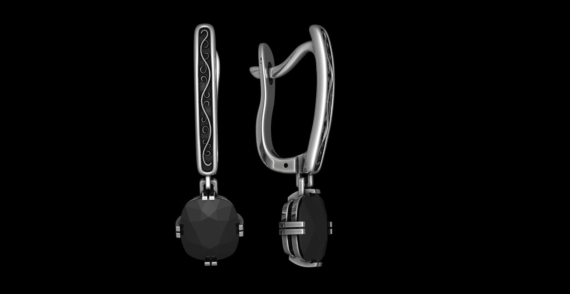 Stylish earrings with patterns English lock 3D print model_13