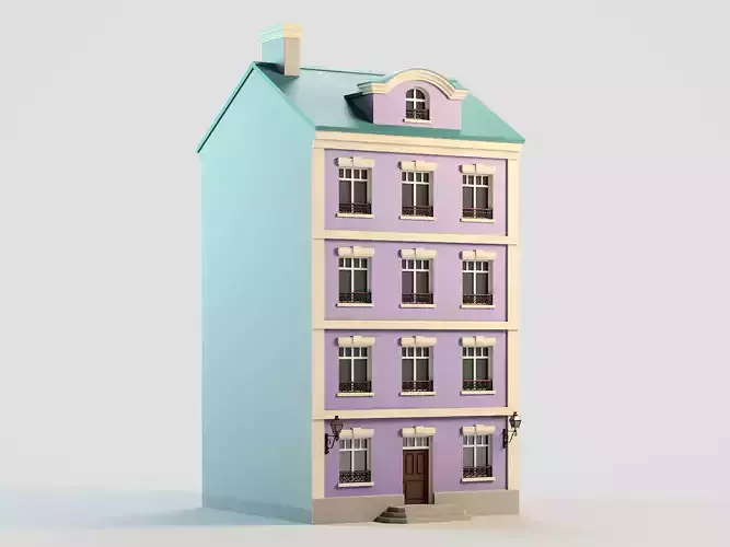 Colorful town building 1 Low-poly 3D model