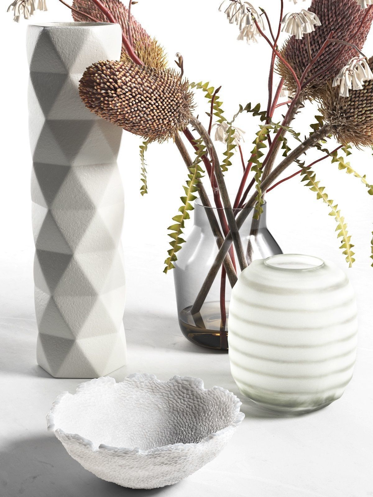 Bowl Vases with Flowers 3D model_2