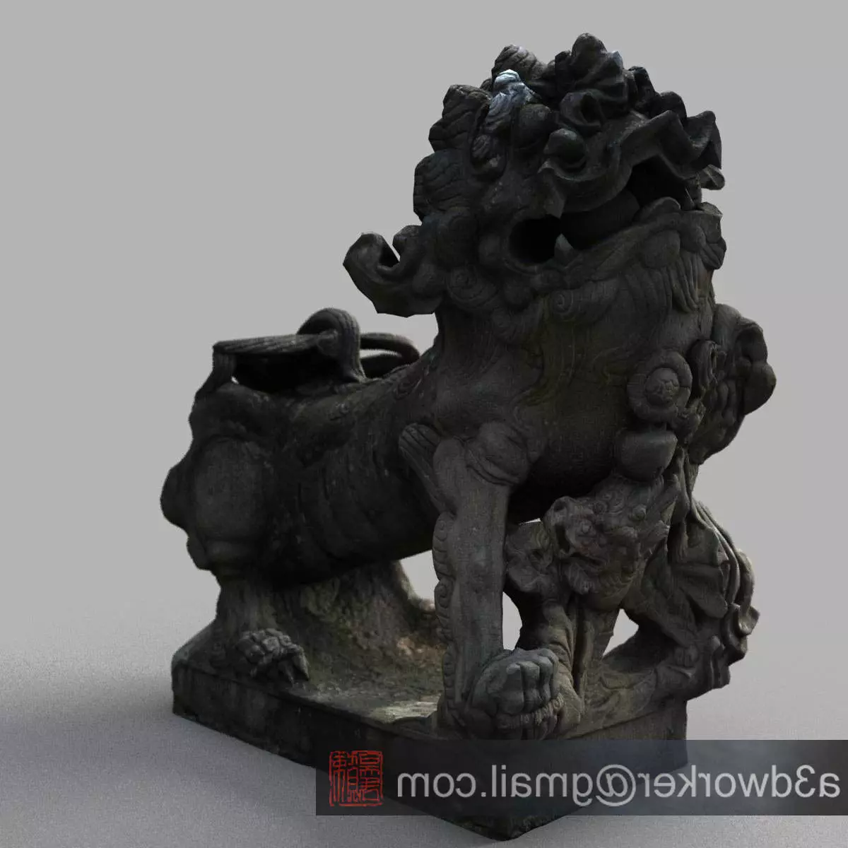Lion-statue-006F chinese lion statue - chinese lion statue Low-poly 3D model_0