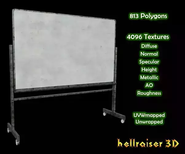 Whiteboard with stand - PBR - Dirty Textured