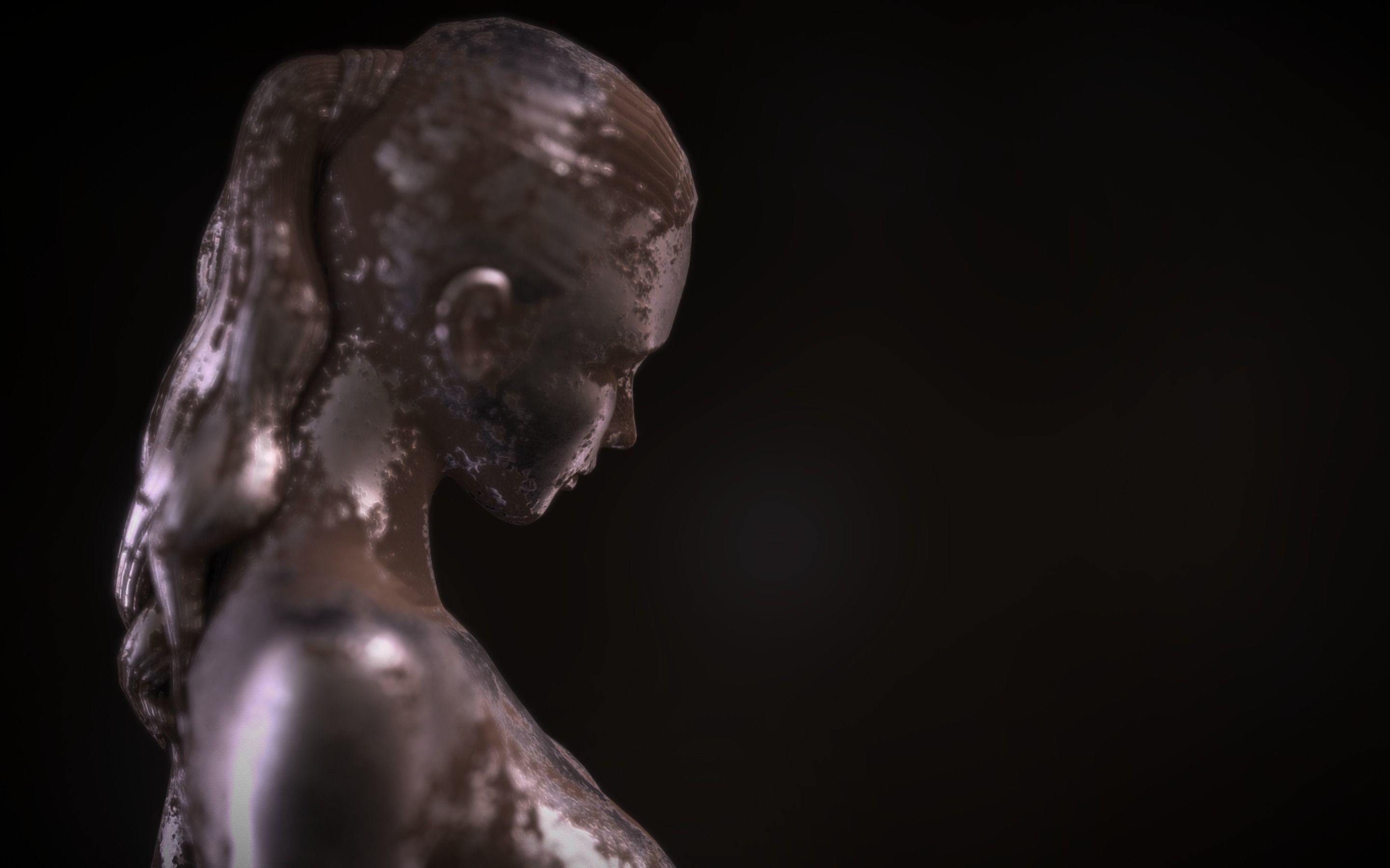 Sitting Girl Statuette Low-poly 3D model_1