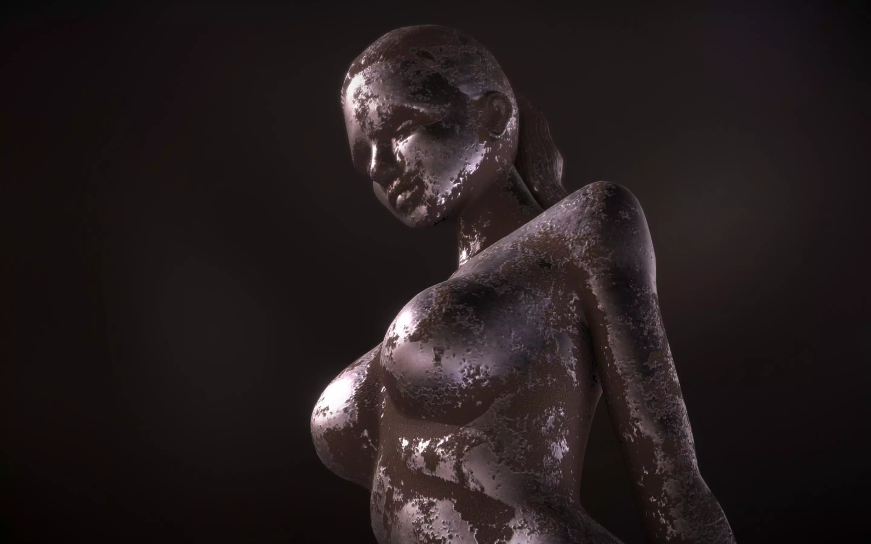 Sitting Girl Statuette Low-poly 3D model_0