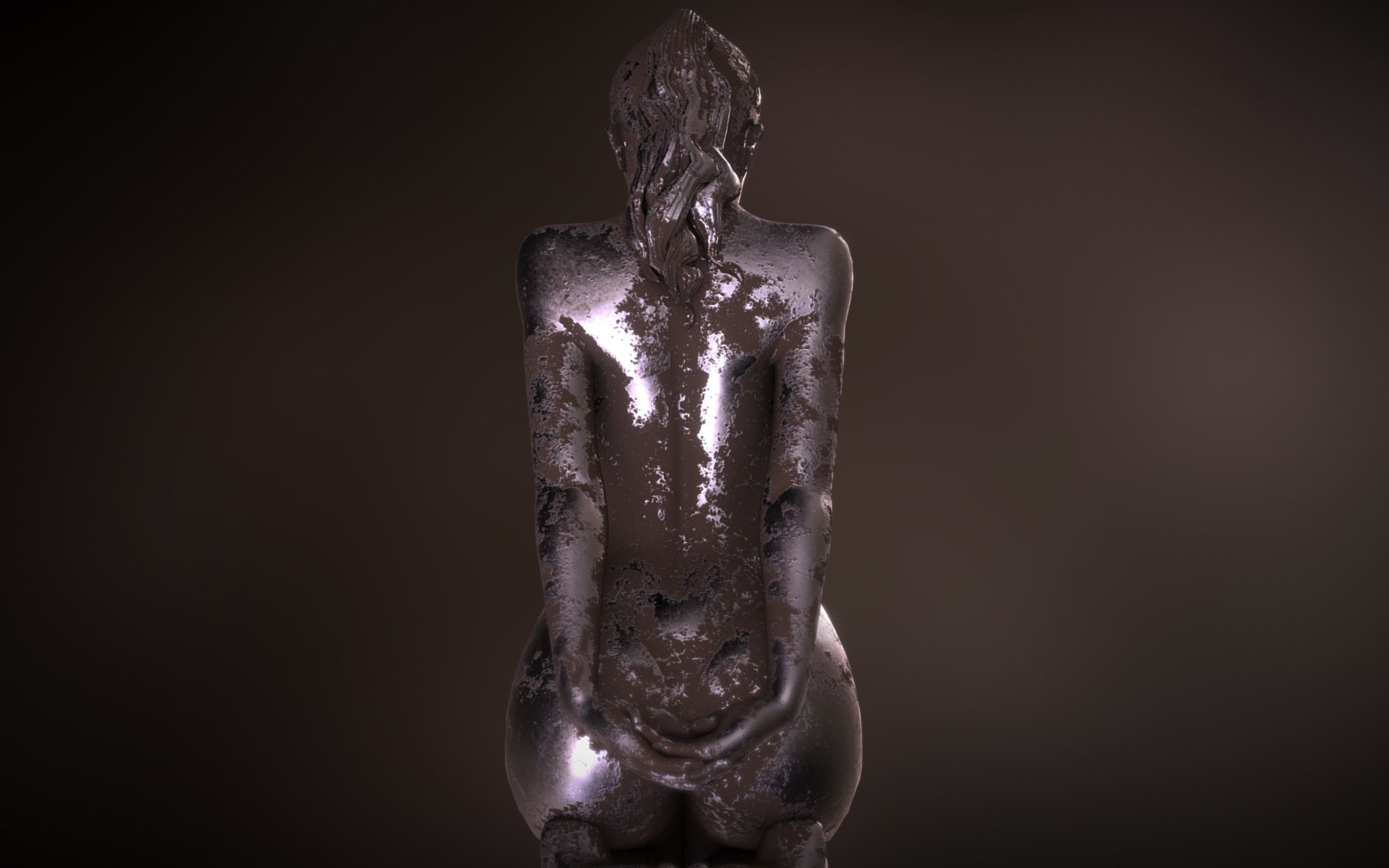 Sitting Girl Statuette Low-poly 3D model_5