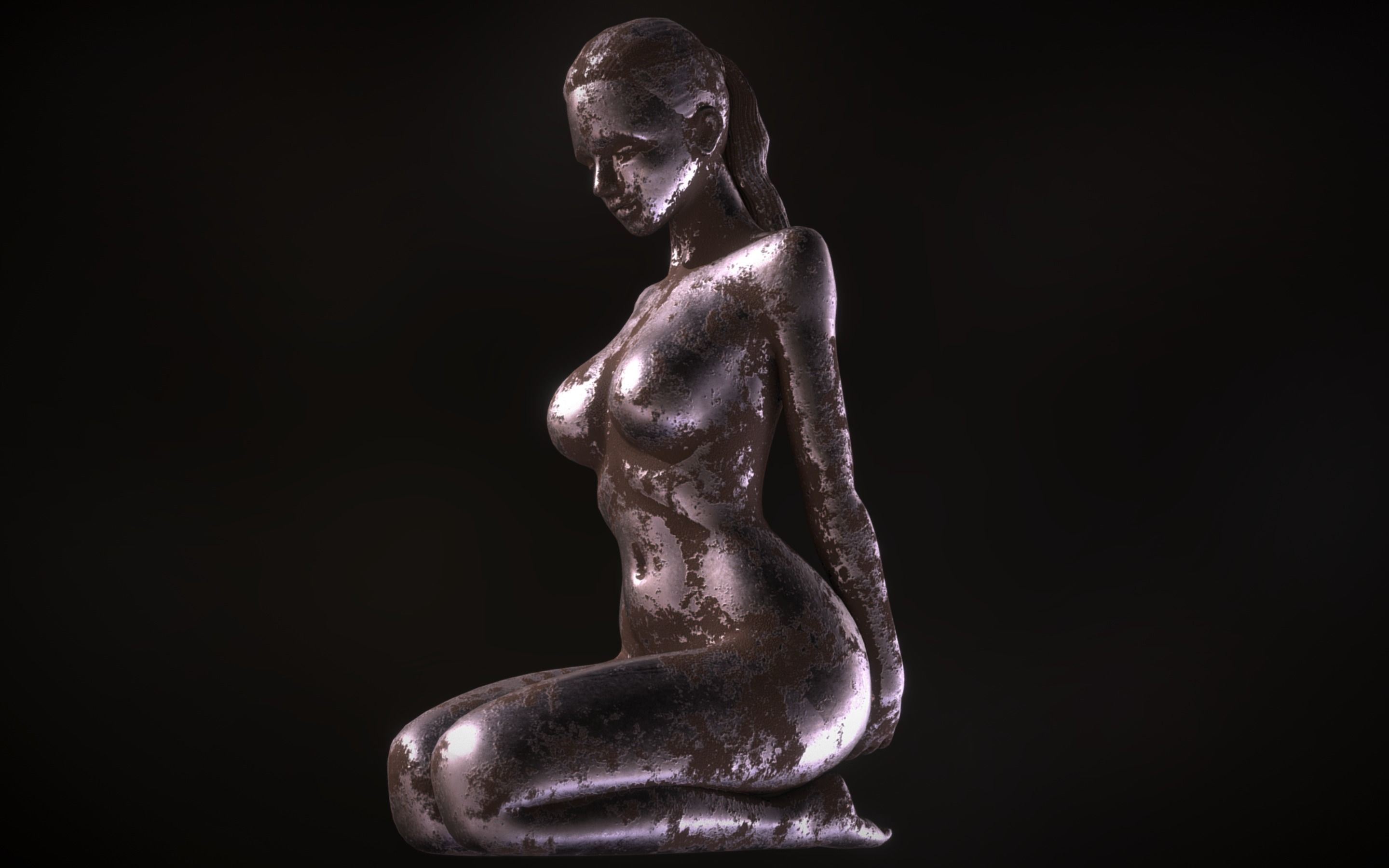 Sitting Girl Statuette Low-poly 3D model_4