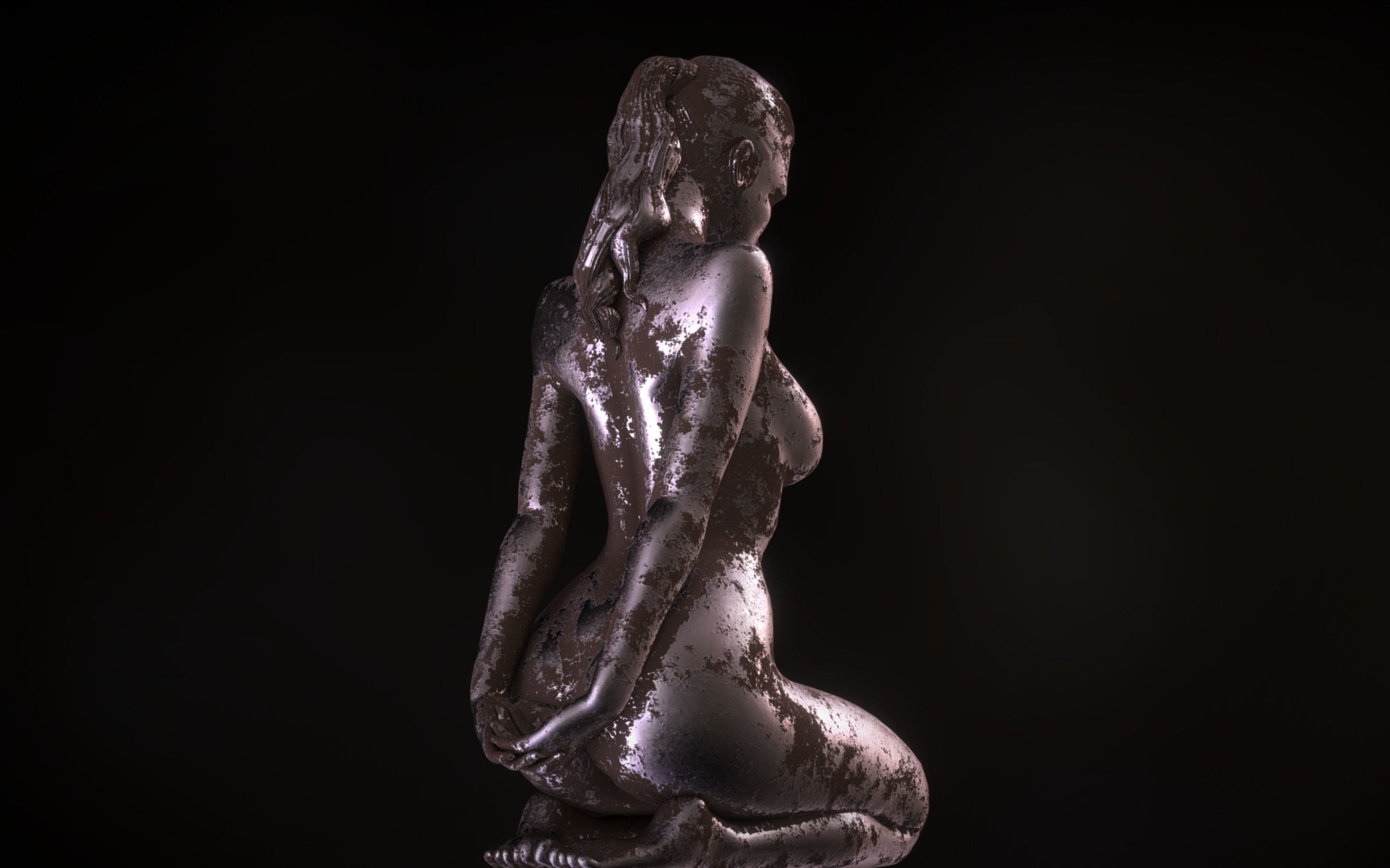 Sitting Girl Statuette Low-poly 3D model_2