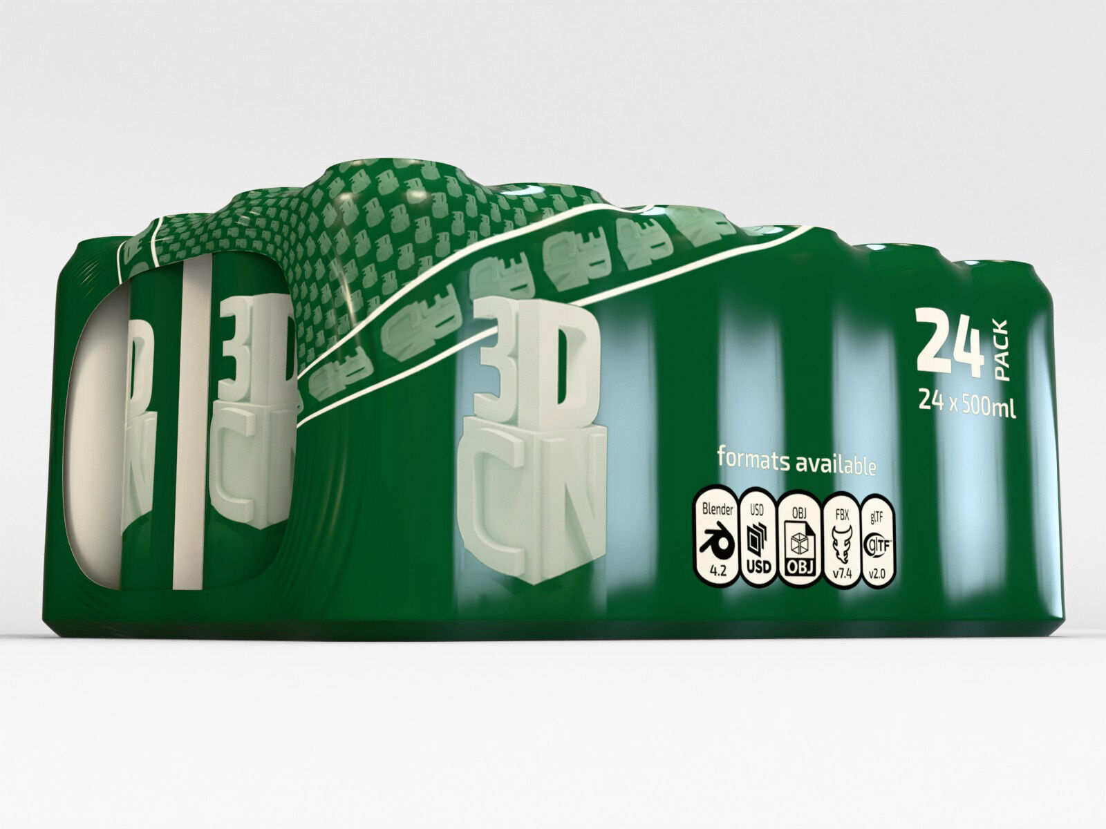 24 pack 500ml plastic shrinkwrapped beverage cans 3D model_8