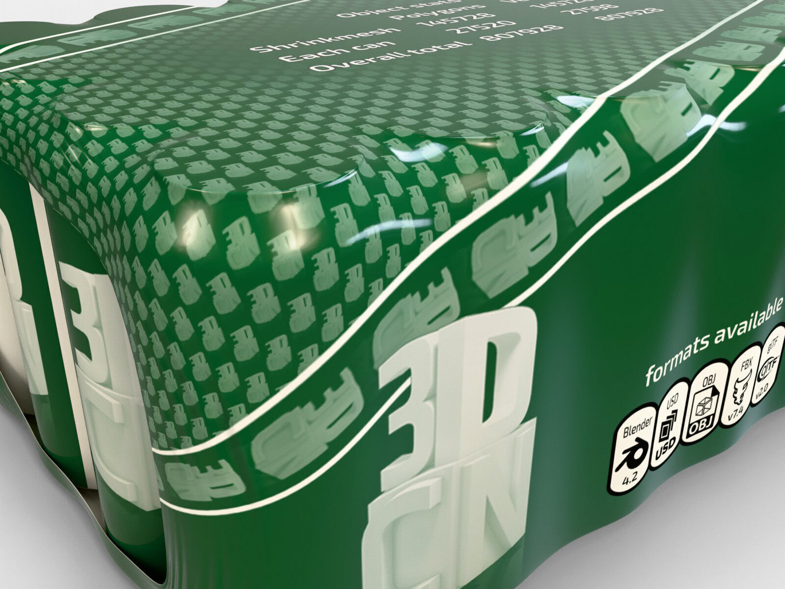 24 pack 500ml plastic shrinkwrapped beverage cans 3D model_6
