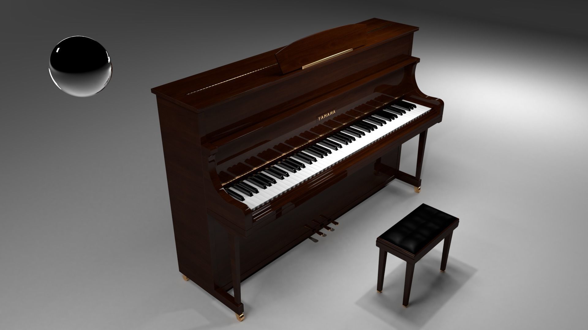 Piano with stool 3D model_6