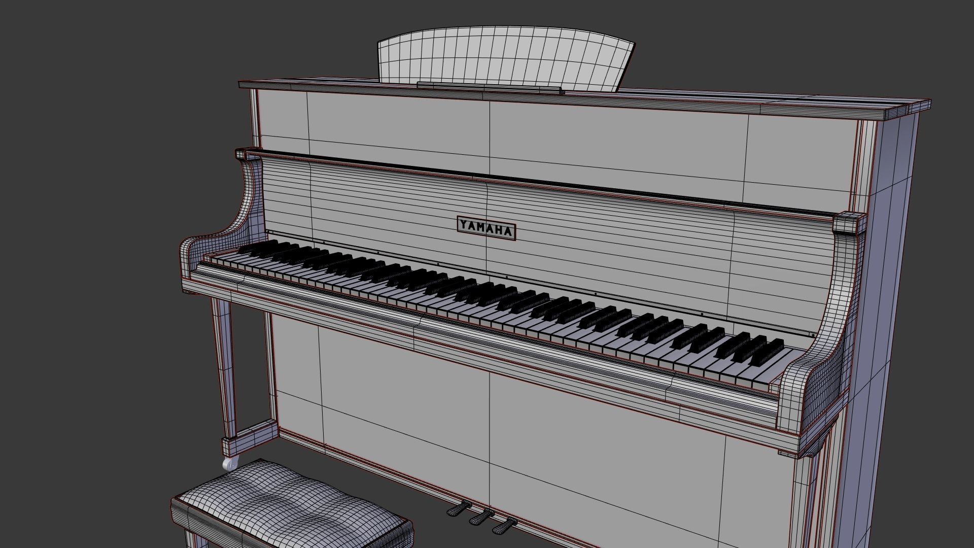 Piano with stool 3D model_12