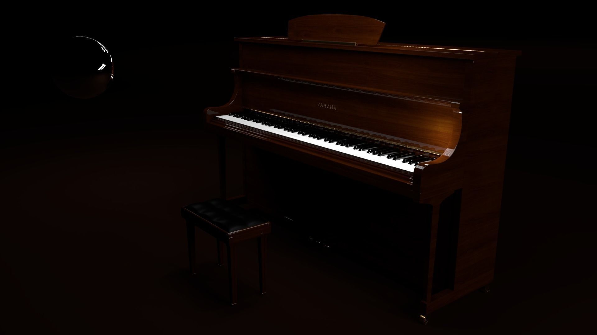 Piano with stool 3D model_3