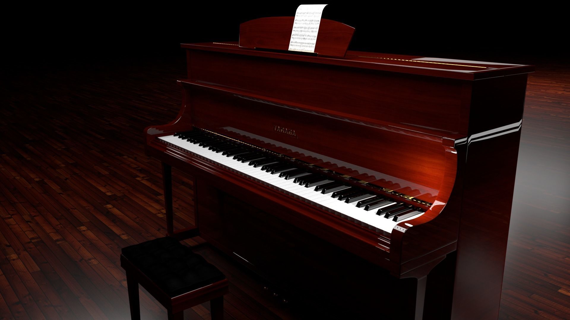 Piano with stool 3D model_2
