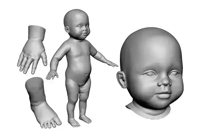 Baby T Pose with 5 Subdivision Levels Quad Mesh Low-poly 3D model