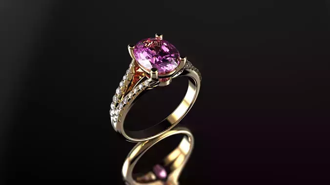 Oval Pink Sapphire and Diamond Ring in 18k Yellow Gold