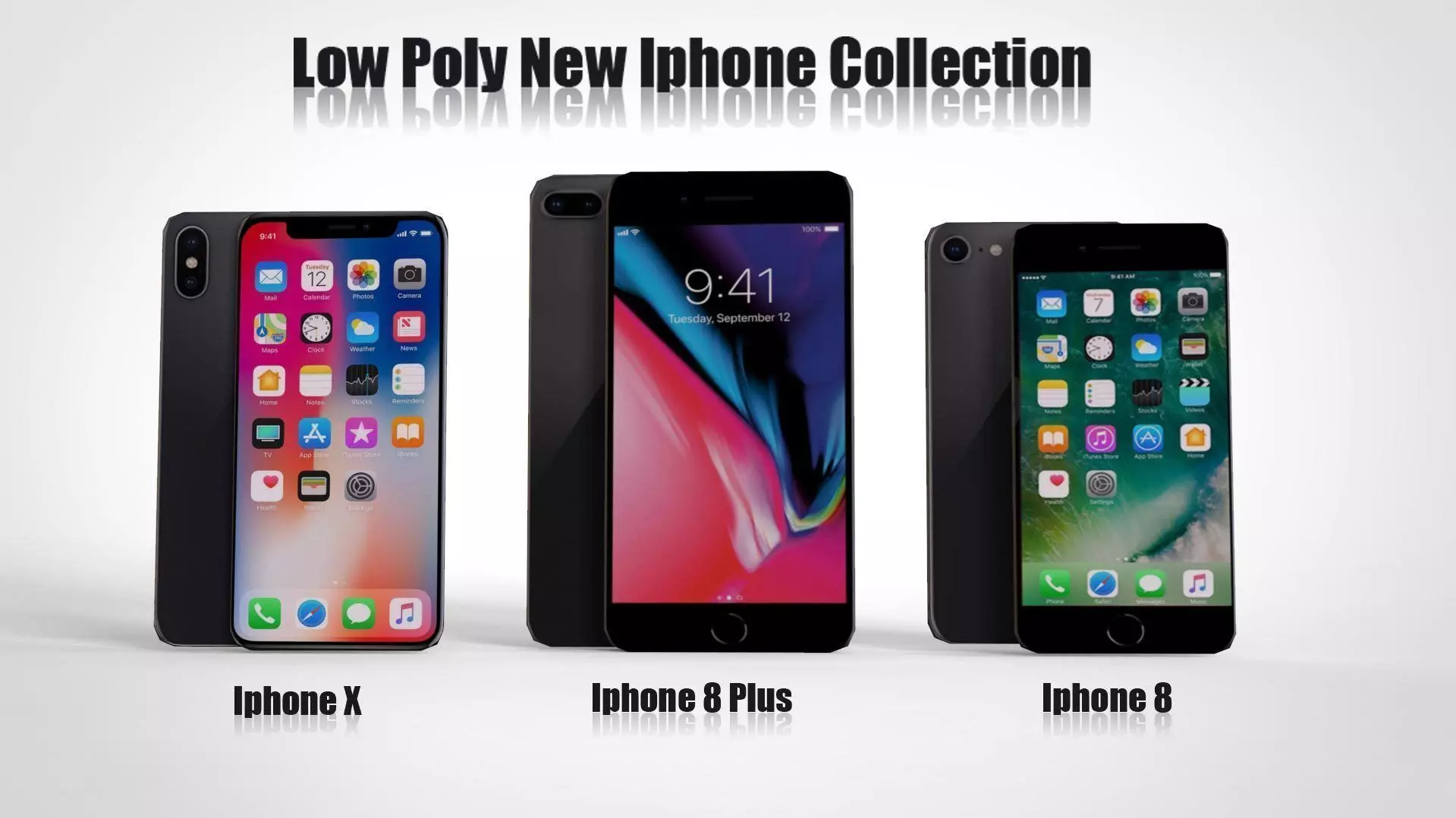 Iphone X Iphone 8 plus Iphone 8 low Poly 3D model Low-poly 3D model_0