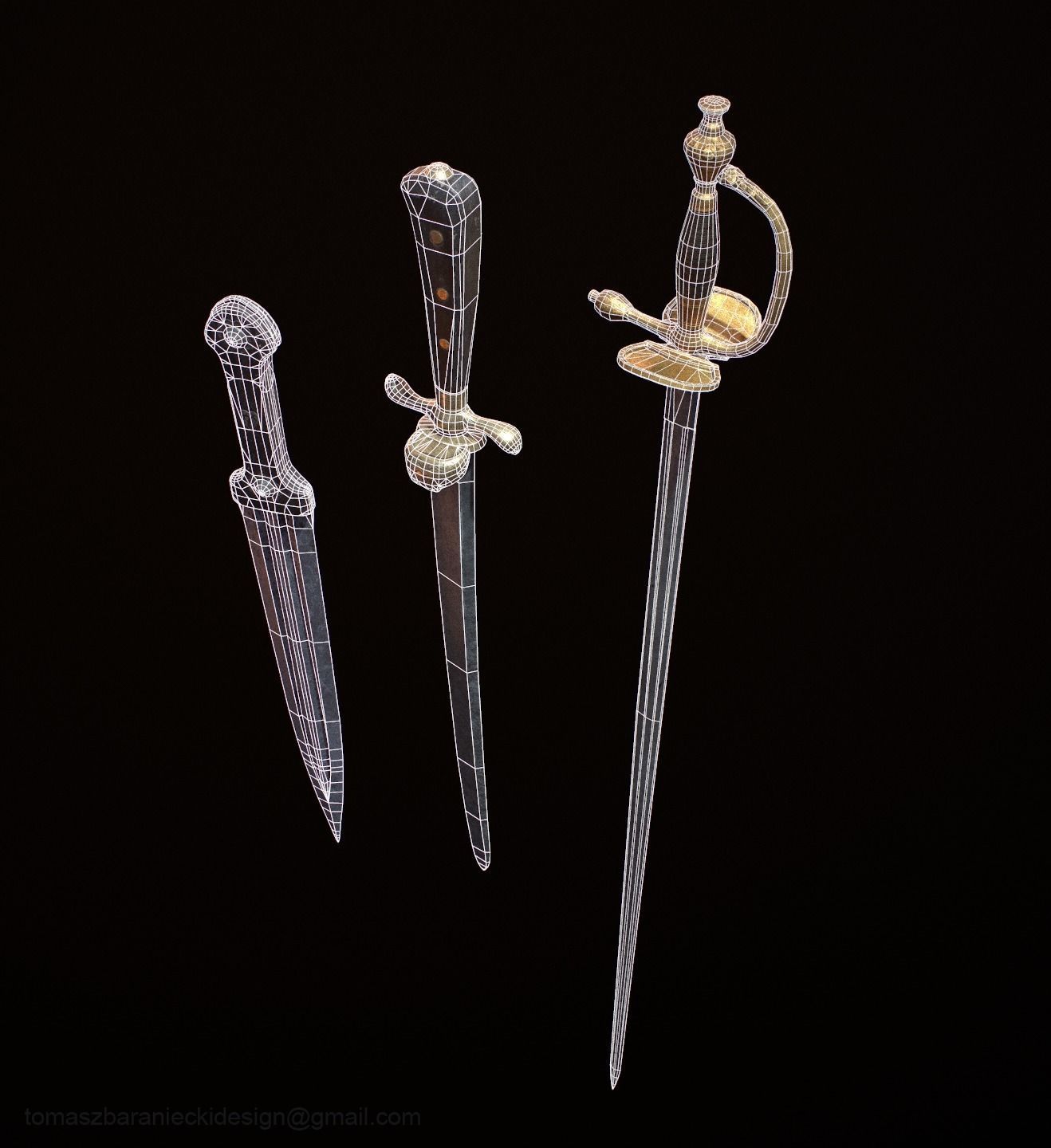 Realistic Historic Dagger and Swords Package Set Low-poly 3D model_5