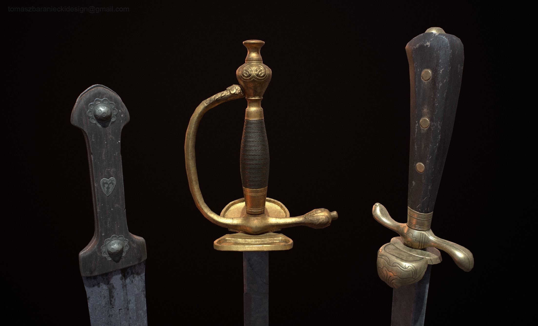 Realistic Historic Dagger and Swords Package Set Low-poly 3D model_6