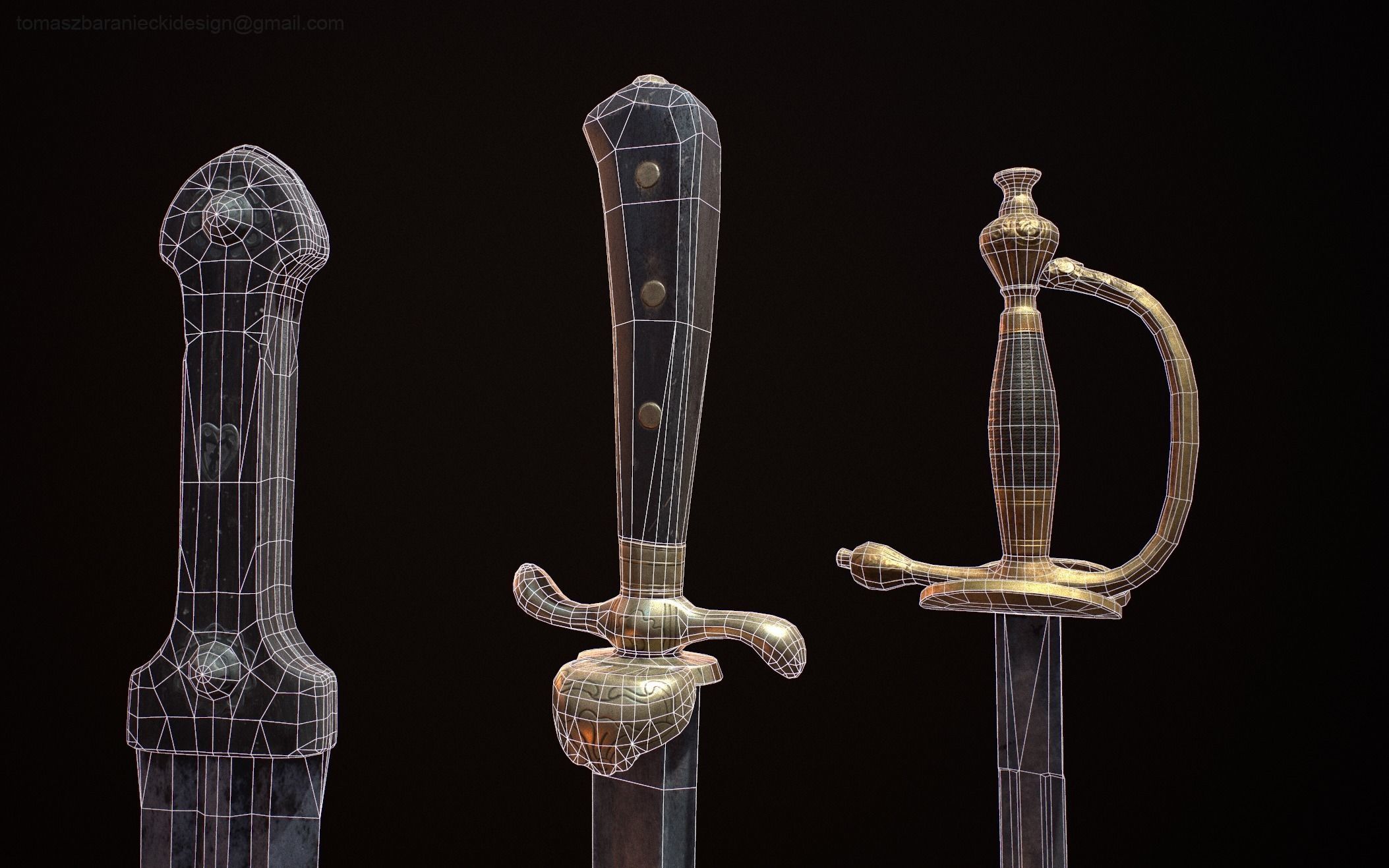 Realistic Historic Dagger and Swords Package Set Low-poly 3D model_2