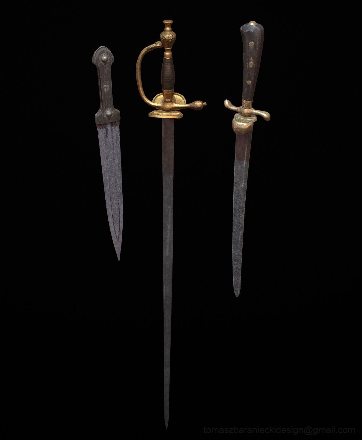 Realistic Historic Dagger and Swords Package Set Low-poly 3D model_7