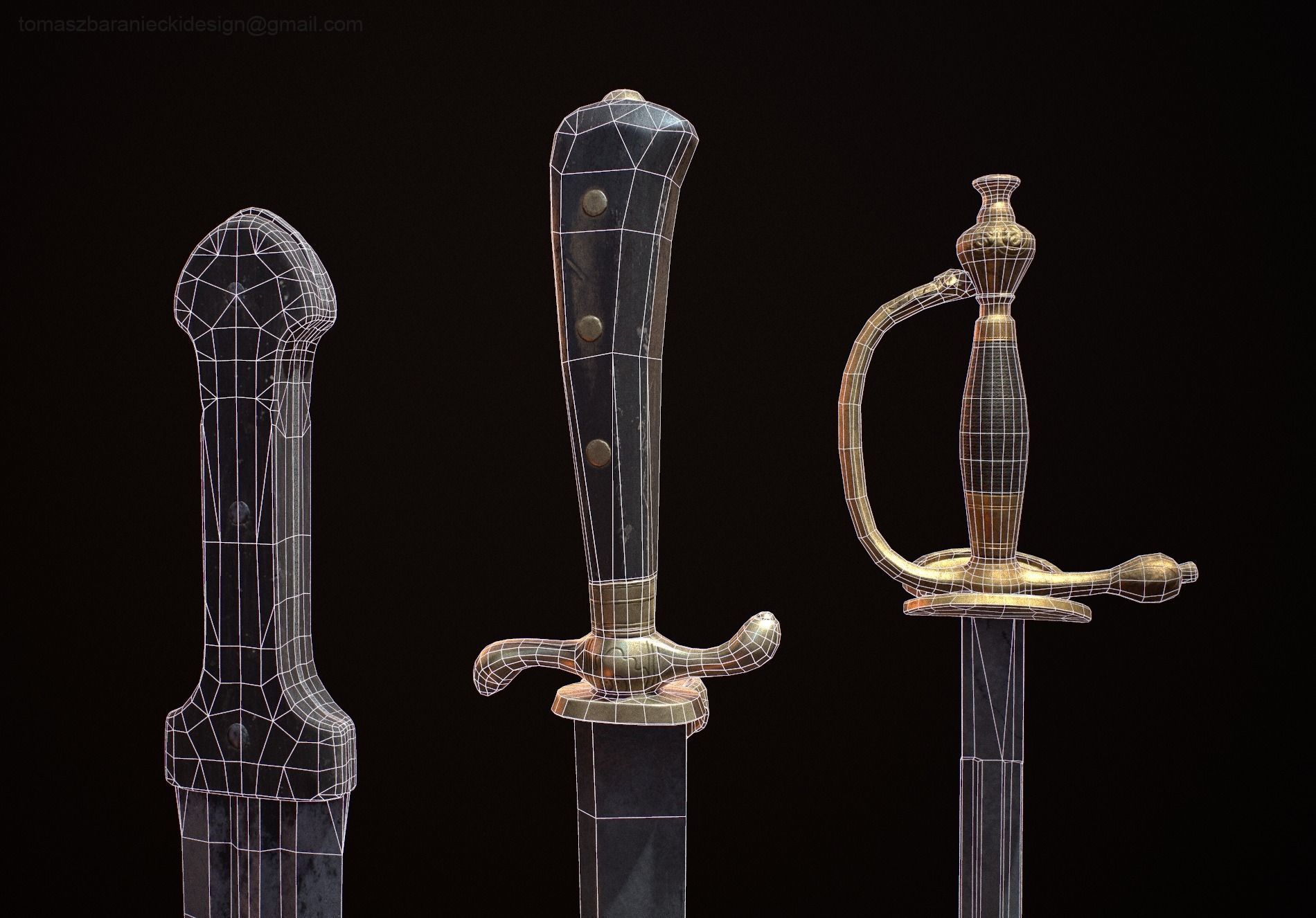 Realistic Historic Dagger and Swords Package Set Low-poly 3D model_3