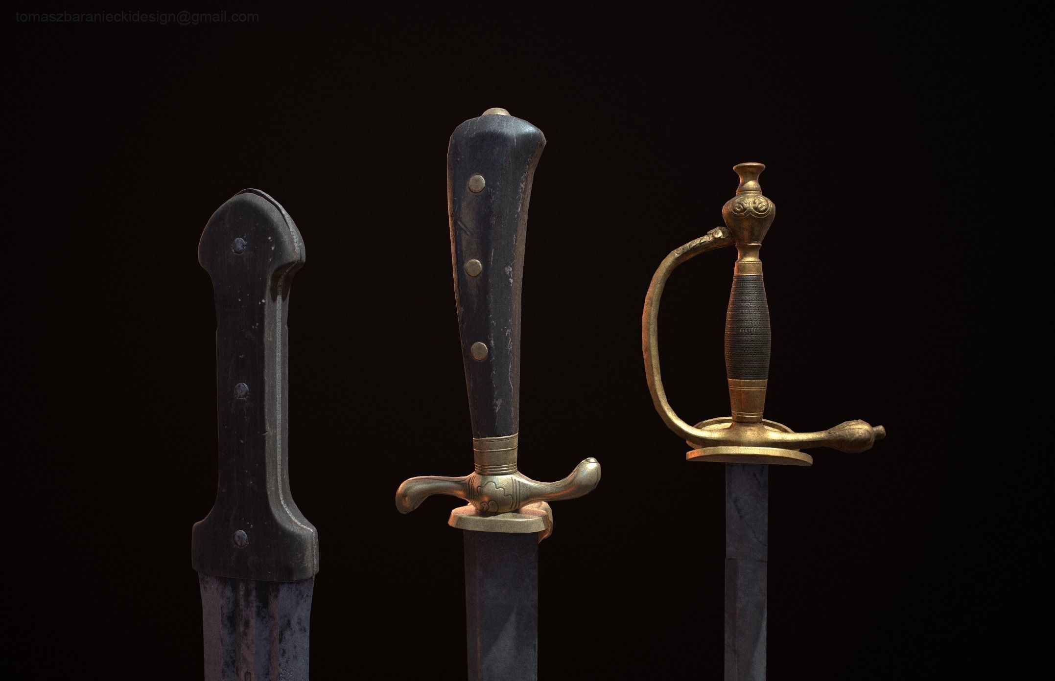 Realistic Historic Dagger and Swords Package Set Low-poly 3D model_1
